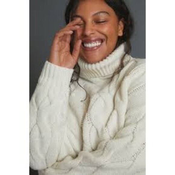 Madewell Somervell‎ Modern Cable Turtleneck Wool Blend Cream Sweater Sz Medium - Picture 2 of 8